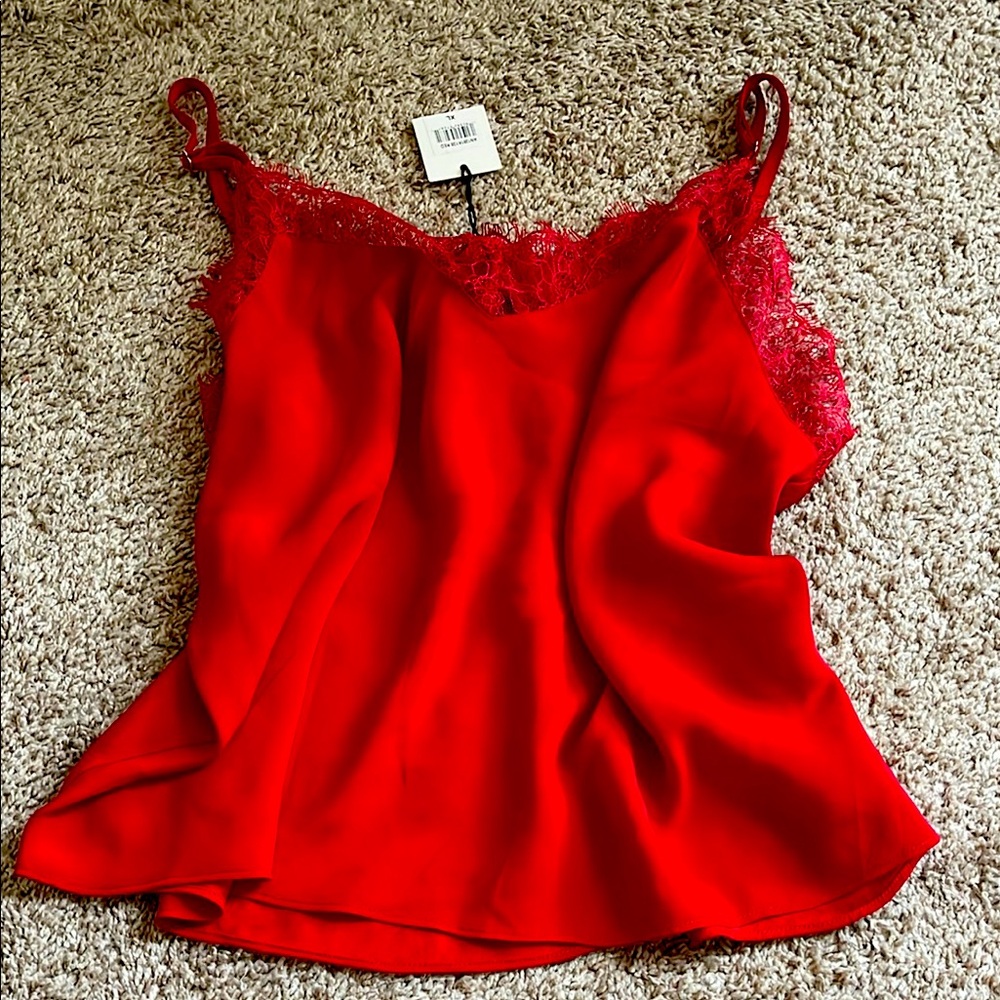 7 for all mankind Red Lace Trim Cami Top
